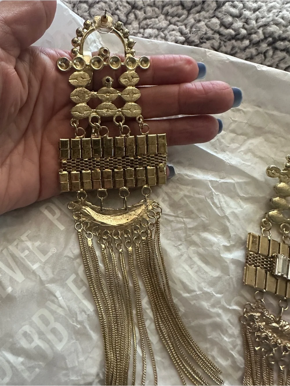 Gold-Tone Fringe Statement Earrings - Gold - Picture 3 of 5